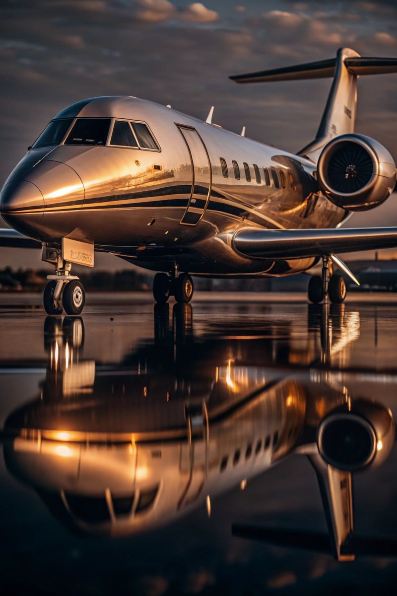 Business jet at sunset